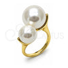 Anillo Multi Piedra 01.438.0007.1 Oro Laminado, Diseño de Bola, con Perla Marfil, Pulido, Tono Dorado (Talla Unica)