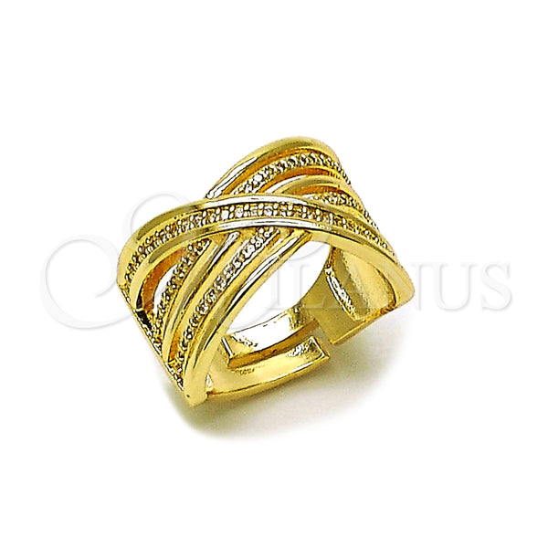 Anillo Multi Piedra 01.438.0008.1 Oro Laminado, Diseño de Torcido, con Micro Pave Blanca, Pulido, Tono Dorado (Talla Unica)