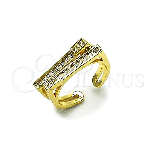 Anillo Multi Piedra 01.438.0009.1 Oro Laminado, Diseño de Baguette, con Zirconia Cubica Blanca y Micro Pave Blanca, Pulido, Tono Dorado (Talla Unica)