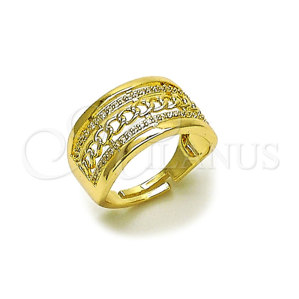 Anillo Multi Piedra 01.438.0010.1 Oro Laminado, Diseño de Miami Cubana, con Micro Pave Blanca, Pulido, Tono Dorado (Talla Unica)