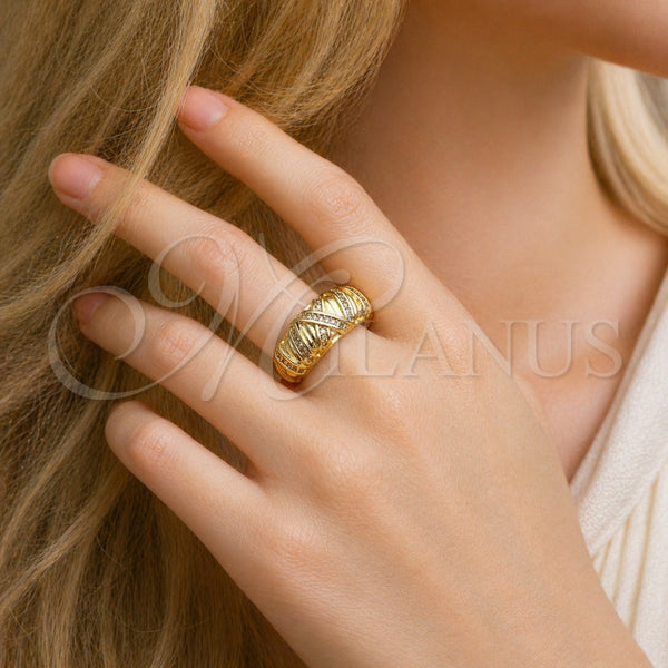 Anillo Multi Piedra 01.438.0011.1 Oro Laminado, con Zirconia Cubica Blanca, Pulido, Tono Dorado (Talla Unica)