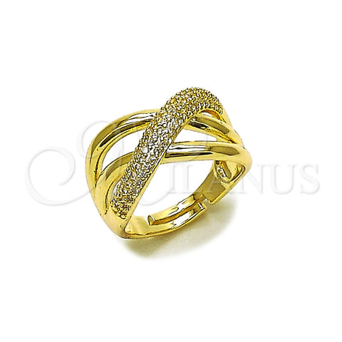 Anillo Multi Piedra 01.438.0012.1 Oro Laminado, Diseño de Torcido, con Micro Pave Blanca, Pulido, Tono Dorado (Talla Unica)