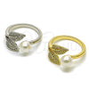 Anillo Multi Piedra 01.438.0013 Rodio Laminado, Diseño de Cereza, con Perla Marfil y Micro Pave Blanca, Pulido, Rodinado (Talla Unica)