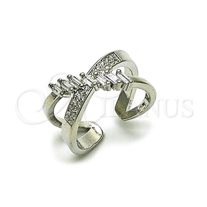 Anillo Multi Piedra 01.438.0014 Rodio Laminado, Diseño de Baguette, con Zirconia Cubica Blanca y Micro Pave Blanca, Pulido, Rodinado (Talla Unica)