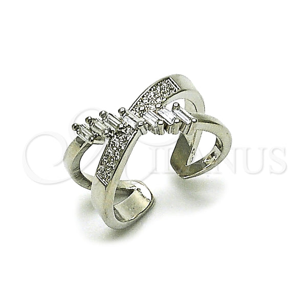 Anillo Multi Piedra 01.438.0014 Rodio Laminado, Diseño de Baguette, con Zirconia Cubica Blanca y Micro Pave Blanca, Pulido, Rodinado (Talla Unica)