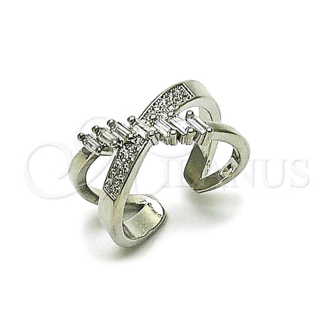 Anillo Multi Piedra 01.438.0014 Rodio Laminado, Diseño de Baguette, con Zirconia Cubica Blanca y Micro Pave Blanca, Pulido, Rodinado (Talla Unica)