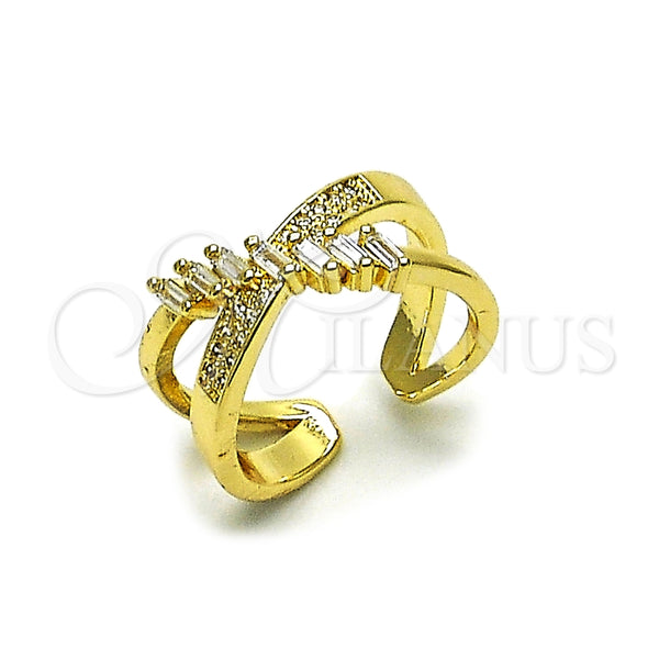 Anillo Multi Piedra 01.438.0014.1 Oro Laminado, Diseño de Baguette, con Zirconia Cubica Blanca y Micro Pave Blanca, Pulido, Tono Dorado (Talla Unica)