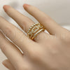 Anillo Multi Piedra 01.438.0018.1 Oro Laminado, Diseño de Paperclip y Torcido, con Micro Pave Blanca, Pulido, Tono Dorado (Talla Unica)