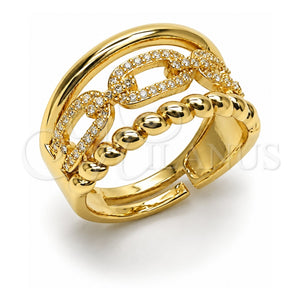 Anillo Multi Piedra 01.438.0018.1 Oro Laminado, Diseño de Paperclip y Torcido, con Micro Pave Blanca, Pulido, Tono Dorado (Talla Unica)