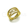Anillo Multi Piedra 01.438.0018.1 Oro Laminado, Diseño de Paperclip y Torcido, con Micro Pave Blanca, Pulido, Tono Dorado (Talla Unica)