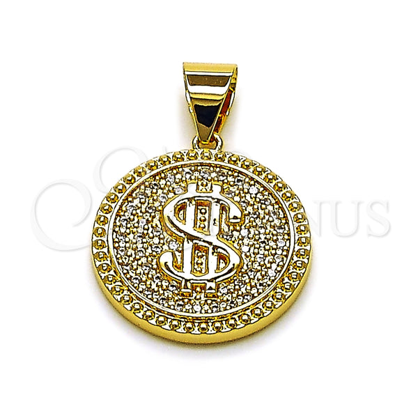 Dije Elegante 05.342.0238 Oro Laminado, Diseño de Dinero, con Zirconia Cubica Blanca, Pulido, Tono Dorado