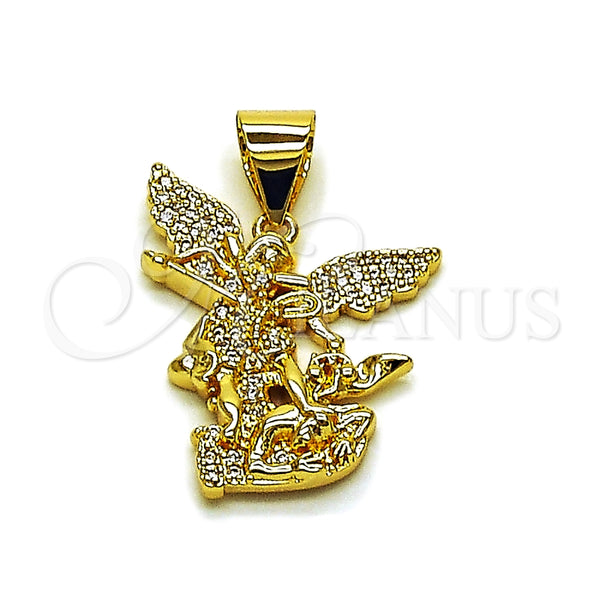 Dije Religioso 05.342.0239 Oro Laminado, Diseño de Dinero, con Micro Pave Blanca, Pulido, Tono Dorado