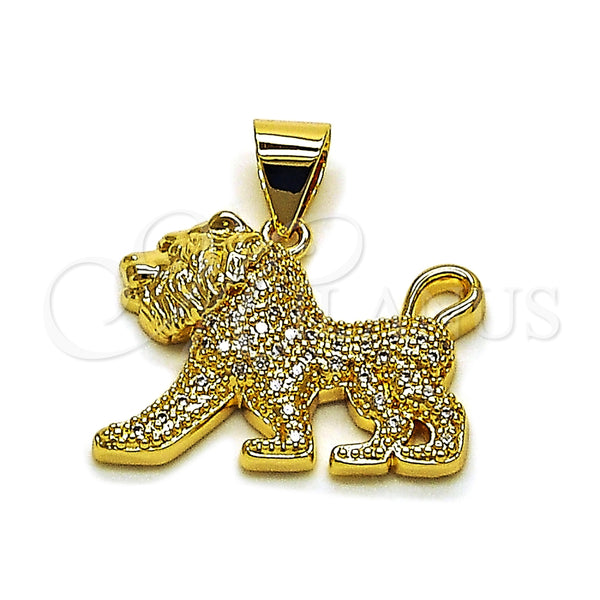 Dije Elegante 05.342.0241 Oro Laminado, Diseño de Leon, con Zirconia Cubica Blanca, Pulido, Tono Dorado
