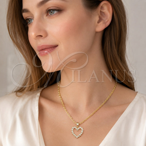 Dije Elegante 05.342.0242 Oro Laminado, Diseño de Corazón, con Zirconia Cubica Blanca, Pulido, Tono Dorado