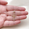 Dije Religioso 05.342.0243 Oro Laminado, Diseño de Cruz, con Zirconia Cubica Blanca, Pulido, Tono Dorado