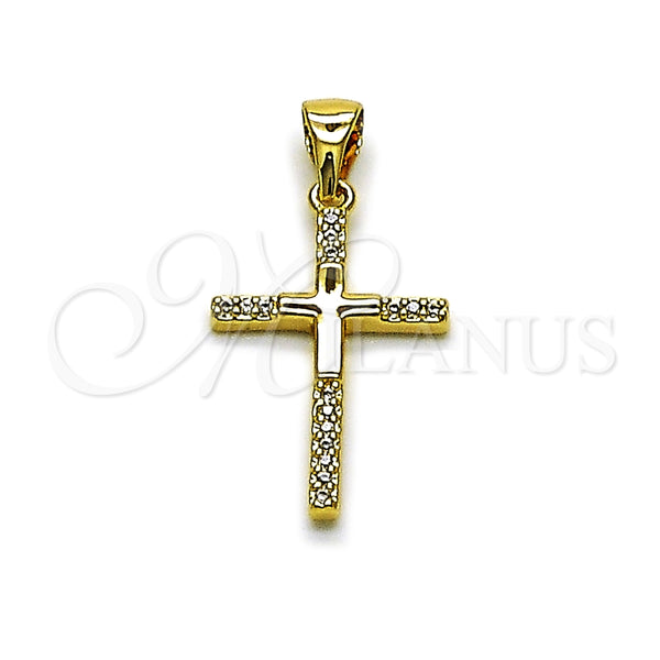 Dije Religioso 05.342.0243 Oro Laminado, Diseño de Cruz, con Zirconia Cubica Blanca, Pulido, Tono Dorado