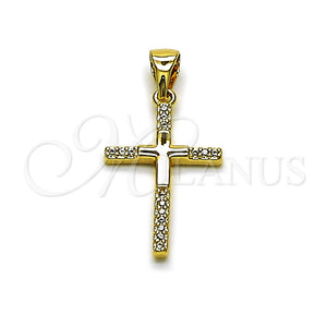 Dije Religioso 05.342.0243 Oro Laminado, Diseño de Cruz, con Zirconia Cubica Blanca, Pulido, Tono Dorado