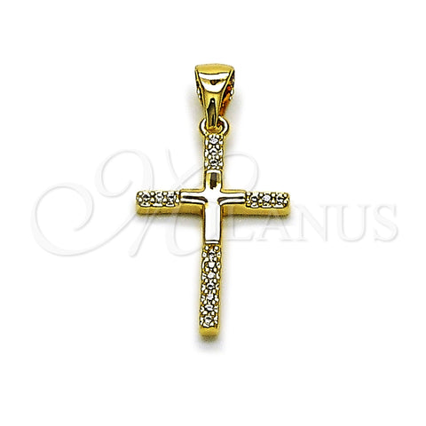 Dije Religioso 05.342.0243 Oro Laminado, Diseño de Cruz, con Zirconia Cubica Blanca, Pulido, Tono Dorado
