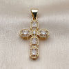 Dije Religioso 05.342.0244 Oro Laminado, Diseño de Cruz y Cluster, con Zirconia Cubica Blanca y Micro Pave Blanca, Pulido, Tono Dorado