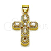 Dije Religioso 05.342.0244 Oro Laminado, Diseño de Cruz y Cluster, con Zirconia Cubica Blanca y Micro Pave Blanca, Pulido, Tono Dorado