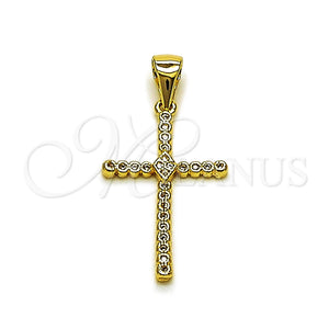 Dije Religioso 05.342.0245 Oro Laminado, Diseño de Cruz, con Zirconia Cubica Blanca, Pulido, Tono Dorado