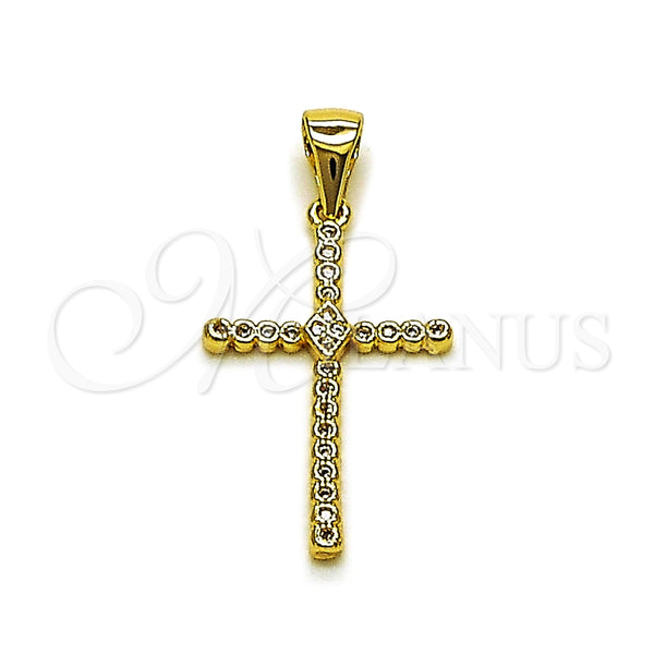 Dije Religioso 05.342.0245 Oro Laminado, Diseño de Cruz, con Zirconia Cubica Blanca, Pulido, Tono Dorado