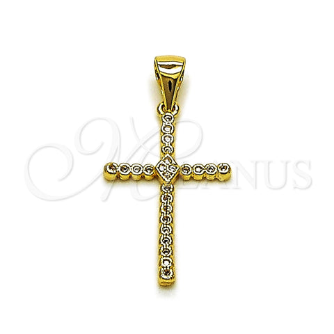 Dije Religioso 05.342.0245 Oro Laminado, Diseño de Cruz, con Zirconia Cubica Blanca, Pulido, Tono Dorado