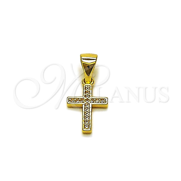 Dije Religioso 05.342.0246 Oro Laminado, Diseño de Cruz, con Micro Pave Blanca, Pulido, Tono Dorado