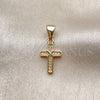 Dije Religioso 05.342.0247 Oro Laminado, Diseño de Cruz, con Micro Pave Blanca, Pulido, Tono Dorado