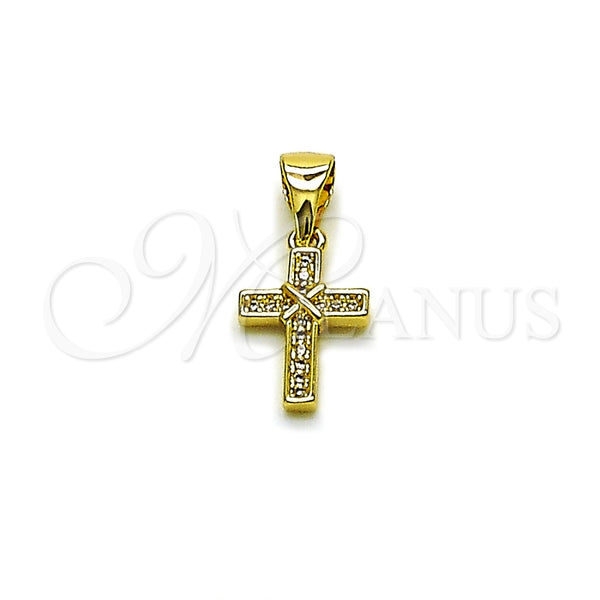 Dije Religioso 05.342.0247 Oro Laminado, Diseño de Cruz, con Micro Pave Blanca, Pulido, Tono Dorado