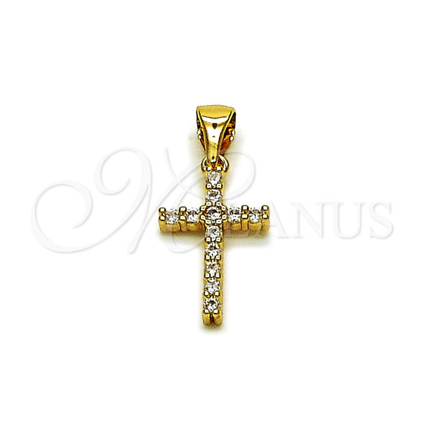 Dije Religioso 05.342.0248 Oro Laminado, Diseño de Cruz, con Zirconia Cubica Blanca, Pulido, Tono Dorado