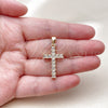 Dije Religioso 05.342.0249 Oro Laminado, Diseño de Cruz, con Zirconia Cubica Blanca, Pulido, Tono Dorado