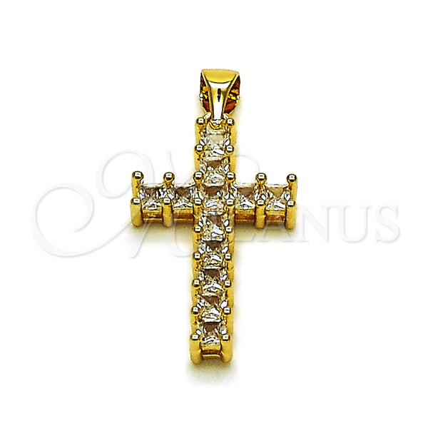 Dije Religioso 05.342.0249 Oro Laminado, Diseño de Cruz, con Zirconia Cubica Blanca, Pulido, Tono Dorado
