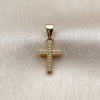 Dije Religioso 05.342.0250 Oro Laminado, Diseño de Cruz, con Micro Pave Blanca, Pulido, Tono Dorado