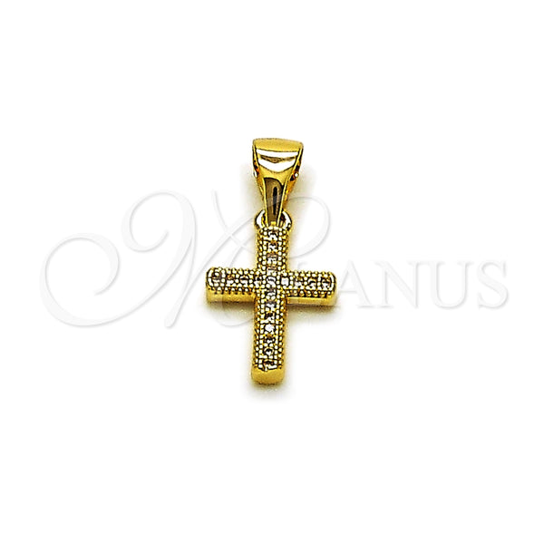 Dije Religioso 05.342.0250 Oro Laminado, Diseño de Cruz, con Micro Pave Blanca, Pulido, Tono Dorado