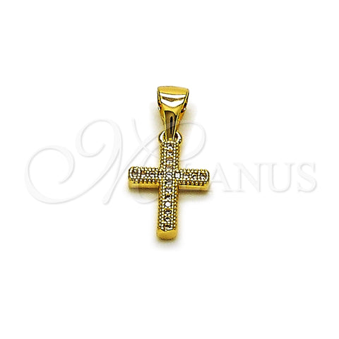Dije Religioso 05.342.0250 Oro Laminado, Diseño de Cruz, con Micro Pave Blanca, Pulido, Tono Dorado