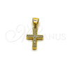 Dije Religioso 05.342.0250 Oro Laminado, Diseño de Cruz, con Micro Pave Blanca, Pulido, Tono Dorado
