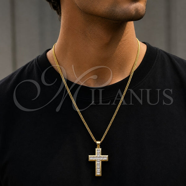 Dije Religioso 05.342.0251 Oro Laminado, Diseño de Cruz, con Zirconia Cubica Blanca, Pulido, Tono Dorado