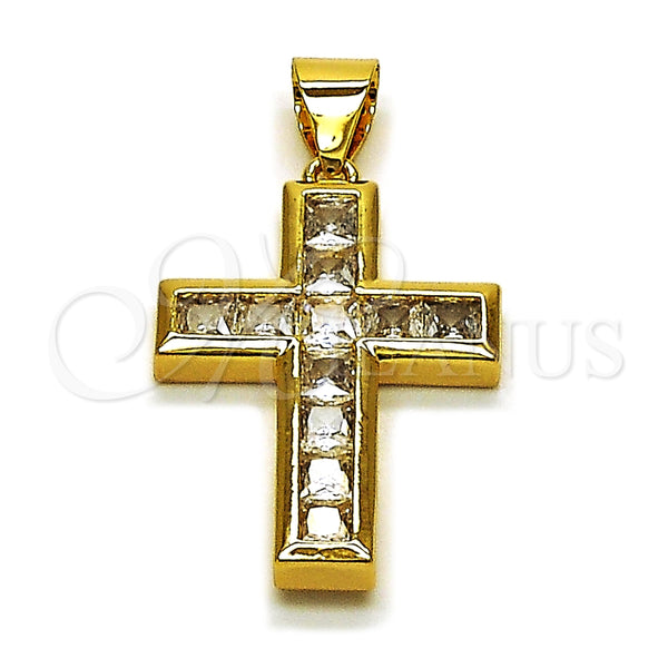 Dije Religioso 05.342.0251 Oro Laminado, Diseño de Cruz, con Zirconia Cubica Blanca, Pulido, Tono Dorado
