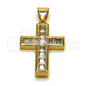 Dije Religioso 05.342.0251 Oro Laminado, Diseño de Cruz, con Zirconia Cubica Blanca, Pulido, Tono Dorado