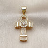 Dije Love Link 05.342.0252 Oro Laminado, Diseño de Cruz y Baguette, con Zirconia Cubica Blanca y Micro Pave Blanca, Pulido, Tono Dorado