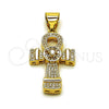 Dije Love Link 05.342.0252 Oro Laminado, Diseño de Cruz y Baguette, con Zirconia Cubica Blanca y Micro Pave Blanca, Pulido, Tono Dorado