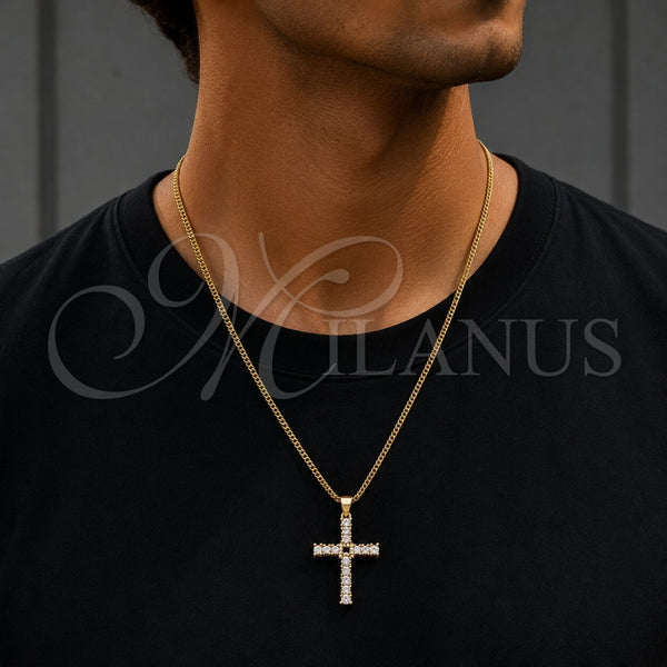 Dije Religioso 05.342.0253 Oro Laminado, Diseño de Cruz, con Zirconia Cubica Blanca, Pulido, Tono Dorado
