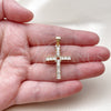 Dije Religioso 05.342.0253 Oro Laminado, Diseño de Cruz, con Zirconia Cubica Blanca, Pulido, Tono Dorado
