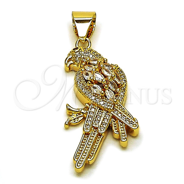 Dije Elegante 05.342.0255 Oro Laminado, Diseño de Pajaro, con Zirconia Cubica Blanca y Rubi, Pulido, Tono Dorado