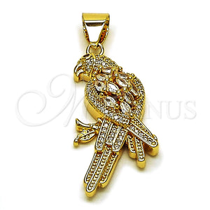 Dije Elegante 05.342.0255 Oro Laminado, Diseño de Pajaro, con Zirconia Cubica Blanca y Rubi, Pulido, Tono Dorado