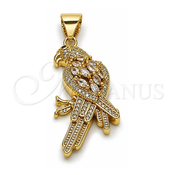 Dije Elegante 05.342.0255 Oro Laminado, Diseño de Pajaro, con Zirconia Cubica Blanca y Rubi, Pulido, Tono Dorado