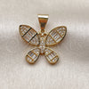 Dije Elegante 05.342.0256 Oro Laminado, Diseño de Mariposa y Baguette, con Zirconia Cubica Blanca, Pulido, Tono Dorado