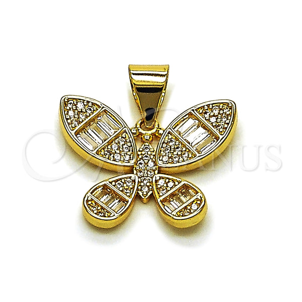 Dije Elegante 05.342.0256 Oro Laminado, Diseño de Mariposa y Baguette, con Zirconia Cubica Blanca, Pulido, Tono Dorado