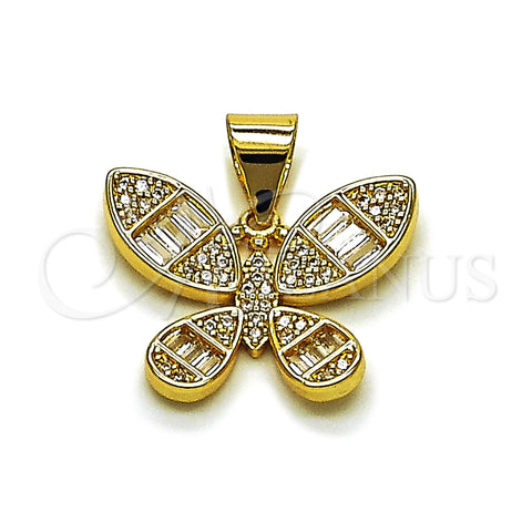 Dije Elegante 05.342.0256 Oro Laminado, Diseño de Mariposa y Baguette, con Zirconia Cubica Blanca, Pulido, Tono Dorado